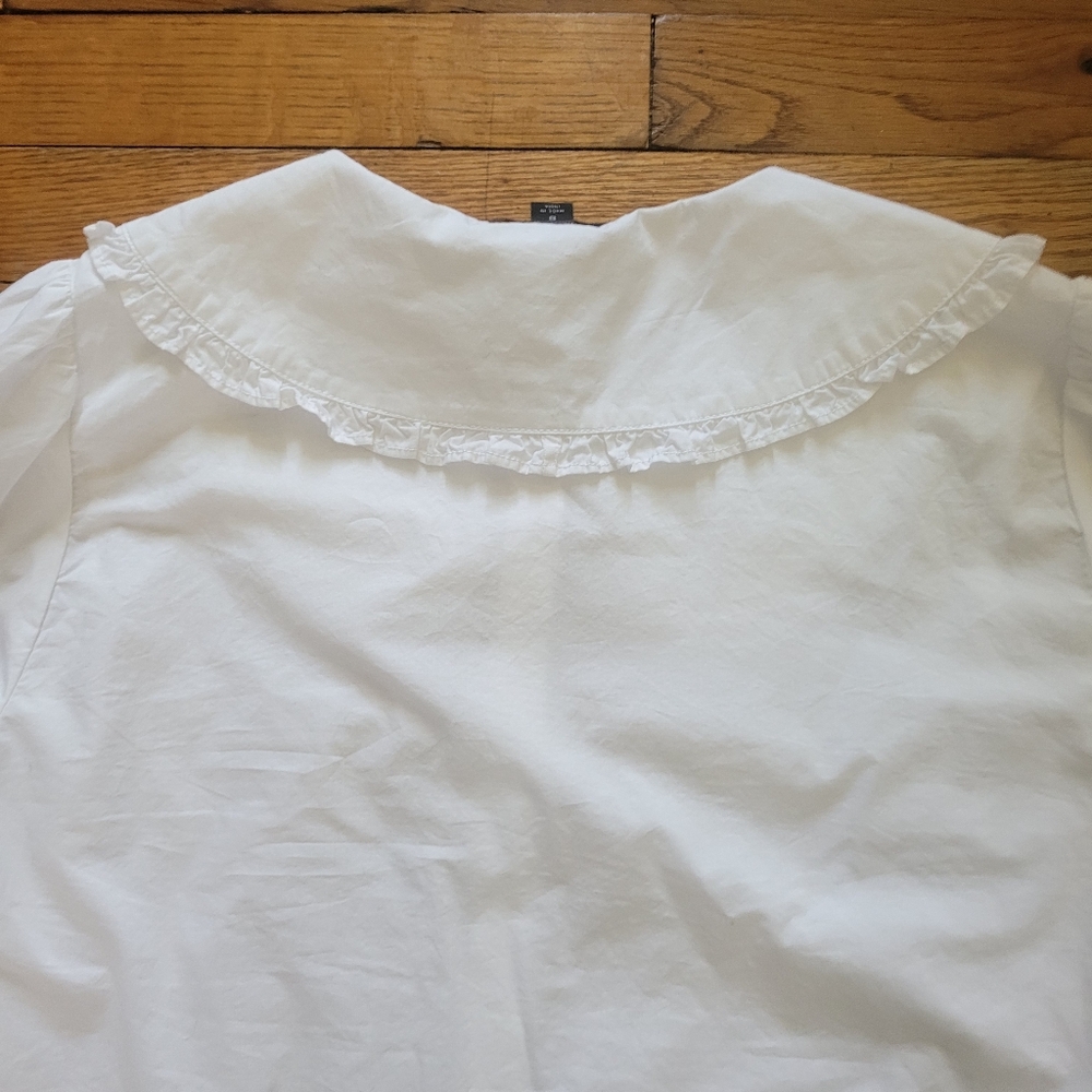 J. Crew White Ruffled Peter Pan Collar Button-Front Blouse - Picture 4 of 5
